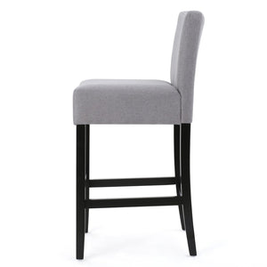 English Elm 30-inch Fabric Upholstered Barstool Set Rubberwood Frame with Lumbar Support 74503.00FLGRY