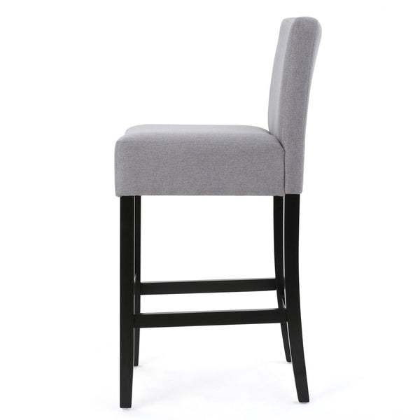English Elm 30-inch Fabric Upholstered Barstool Set Rubberwood Frame with Lumbar Support 74503.00FLGRY