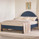 Walker Edison - Modern Upholstered Curved Headboard Queen Bedframe – Blue