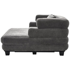 English Elm Oversized Chenille Chaise Lounge Deep Seat Sculptural Armrests Modern Living Room Retreat Grey N763P326441E