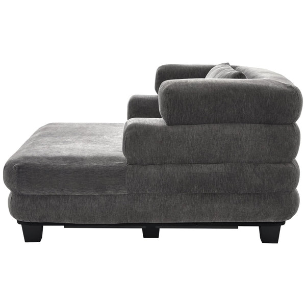 English Elm Oversized Chenille Chaise Lounge Deep Seat Sculptural Armrests Modern Living Room Retreat Grey N763P326441E