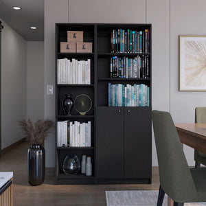 English Elm Micco Two-Piece Home Bookcase Set with 8 Spacious Shelves, Double-Door Cabinet, Modern Design Black 41 L x 28 W x 5 H B070S00248