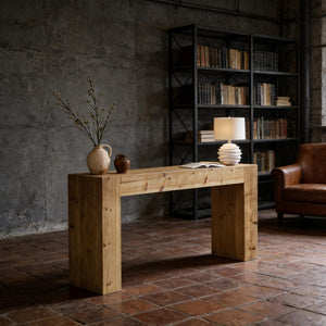 English Elm Wood Solid Fir Console Table Handcrafted Farmhouse Style for Entryway or Sofa T3971P448350
