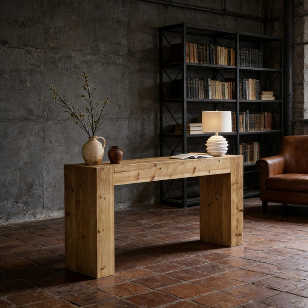 English Elm Wood Solid Fir Console Table Handcrafted Farmhouse Style for Entryway or Sofa T3971P448350