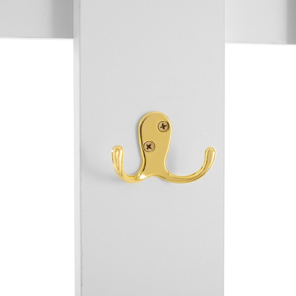 English Elm ON-TREND Modern Luxury Hall Tree with Cushioned Bench, Fluted Doors, 8 Gold Hooks & Adjustable Shelf White N721P192814K