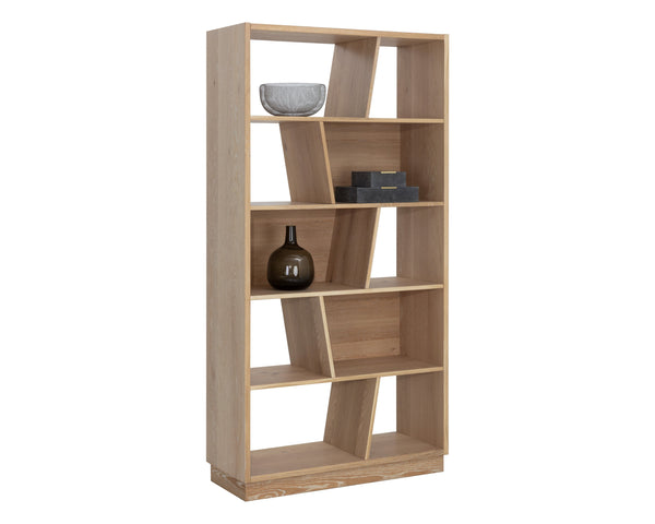 Sunpan Jude Bookcase – Bold Contemporary Design with Staggered Shelving for Stylish Storage Solutions Rustic Oak