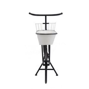 English Elm 38.5x14.5x25.5" Bicycle Plant Stand Black & White Rustic Shabby Chic Planter with Tub and Basket, Ideal Patio Decor W2078P322018