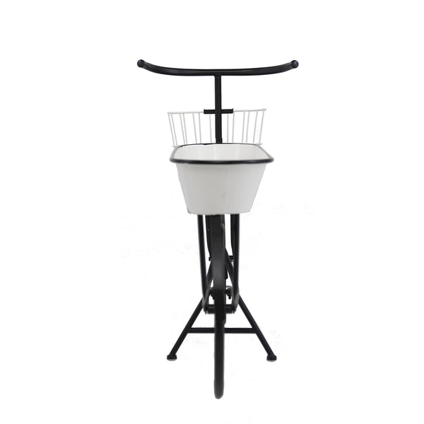 English Elm 38.5x14.5x25.5" Bicycle Plant Stand Black & White Rustic Shabby Chic Planter with Tub and Basket, Ideal Patio Decor W2078P322018