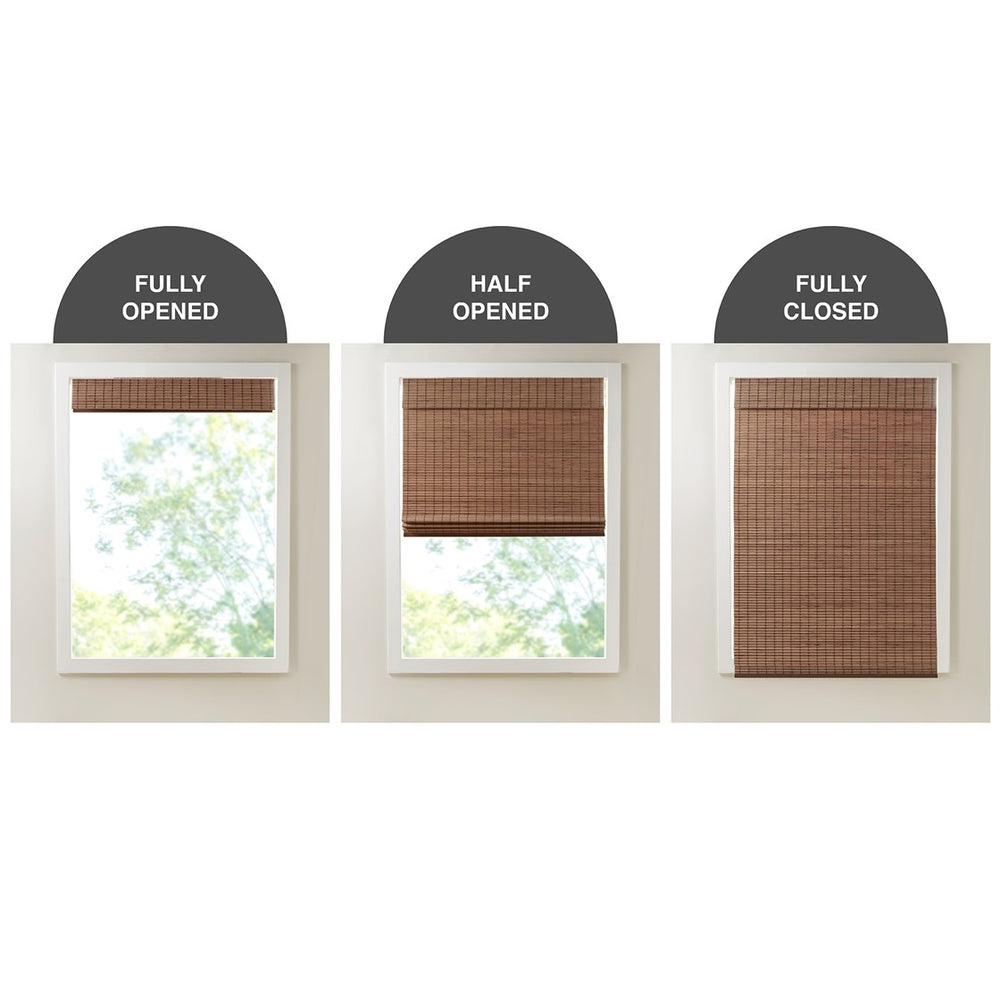 English Elm Bamboo Light-Filtering Roman Shade 35x64" — Eco-Friendly 100% Woven Bamboo, Cordless Lift, Privacy B035129700