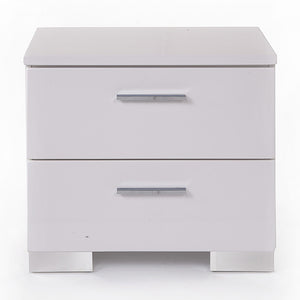 English Elm White White and Chrome 2-Drawer Nightstand with High Gloss Finish, Aluminum Handle, Smooth Glides B062P189237