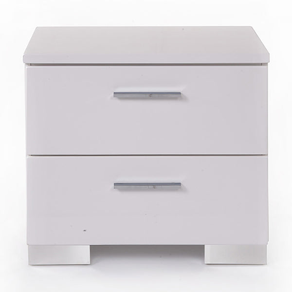 English Elm White White and Chrome 2-Drawer Nightstand with High Gloss Finish, Aluminum Handle, Smooth Glides B062P189237