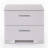 Modern White and Chrome Nightstand with 2 Drawers, High Gloss Finish, and Aluminum Handle - 23.5