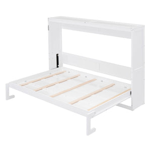 English Elm Queen Murphy Wall Bed with Dual Piston Mechanism Space Saving Mdf Cabinet Frame White LP000665AAK-2