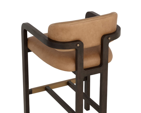 Sunpan MADRONE Barstool - Elegant Brown Oak Frame with Luxurious Ludlow Sesame Leather for Modern Spaces 112680