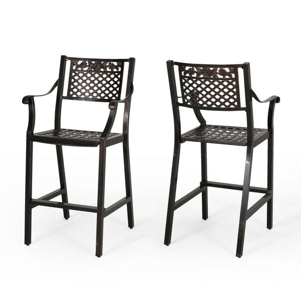 English Elm Christopher Knight Home® - TAHOE Athena Outdoor 29" Cast Aluminum Barstool Set of 2, Copper Finish, Weather-Resistant Mesh Scroll Design 65141.00