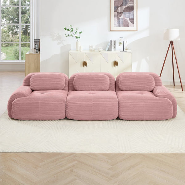 English Elm 3-seat Modular Corduroy Sofa with Curved Armrests and Resilient Cushions for Living Rooms W714S01406