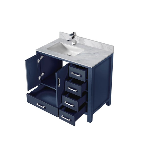 English Elm Navy 36" Bath Vanity with Carrara Marble Top & Chrome Faucet, Soft-Close Drawers, Spacious Storage B2731P259053