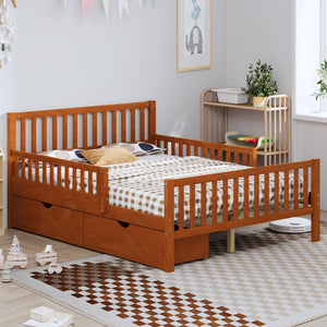 English Elm Full Wood Platform Bed with Headboard, Guardrails & Underbed Storage Drawers – Sturdy Pine Frame, 450LB Capacity Walnut 78.25 L x 18.5 W x 6 H N733P172700D