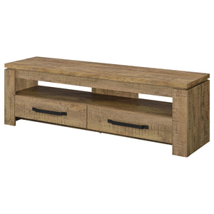 English Elm Tesoro Mango 2-Drawers TV Stand with Open Shelf, Rustic Engineered Wood, Black Pulls, Cord Management B062P376001