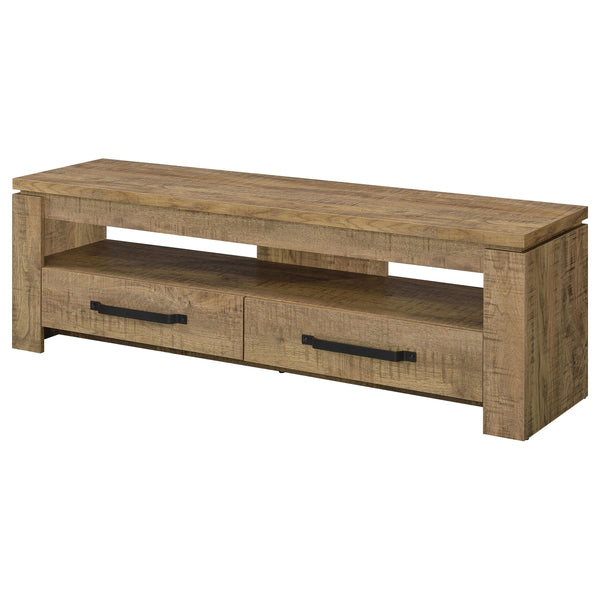 English Elm Tesoro Mango 2-Drawers TV Stand with Open Shelf, Rustic Engineered Wood, Black Pulls, Cord Management B062P376001