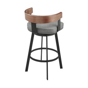 English Elm Idris Swivel Barstool with Iron Frame Walnut Footrest and Faux Leather Seat B2736P464815