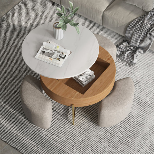 English Elm Vita Modern 31.5" Round Lift-Top Coffee Table Set with Iron Legs and Storage Shelves, Stylish Brown B341S00044
