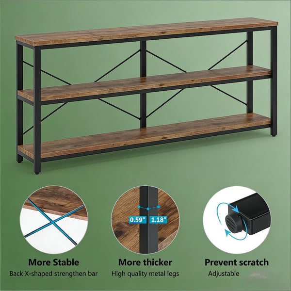 English Elm Hall Console Table Industrial Rustic Two Tier Wood Tone Metal Frame Entryway Sofa T3971P453148