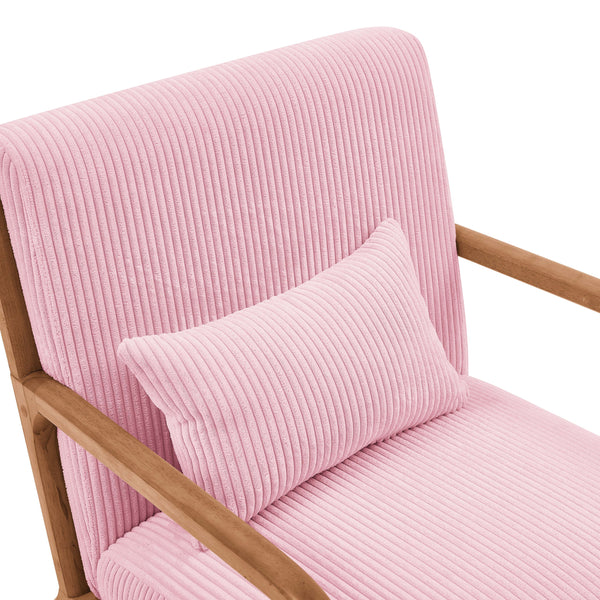 English Elm Wooden Nordhavn Lounge Chair with Ribbed Corduroy Upholstery, Solid Wood Frame and Lumbar Support Pink B343P329318