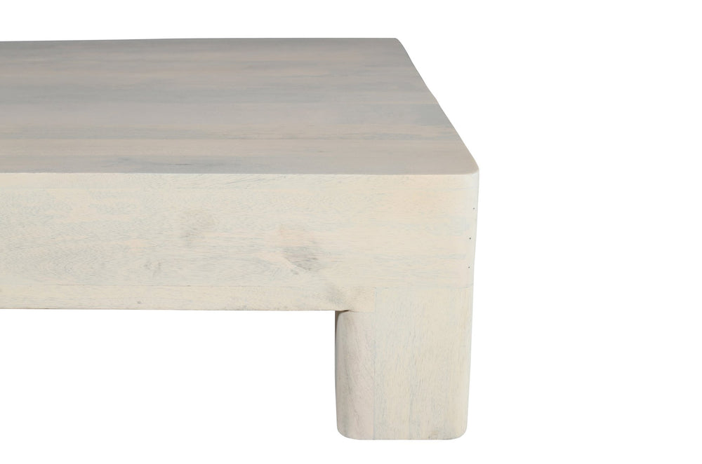 English Elm Contemporary White Washed Solid Mango Wood Square Coffee Table 42.5" Rustic Handmade 4-Leg Design B024P304076