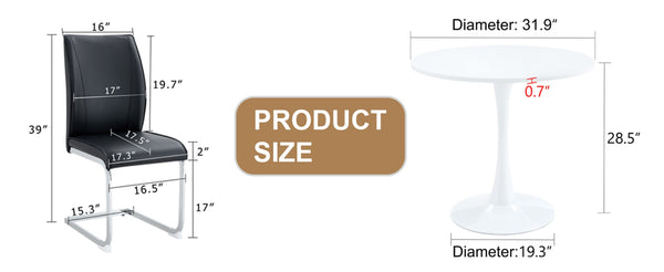 English Elm Table Set With Hourglass-Shaped Round Table & 4 Ergonomic Black Pu Chairs For Modern Dining Spaces W1151S03535-GIGA