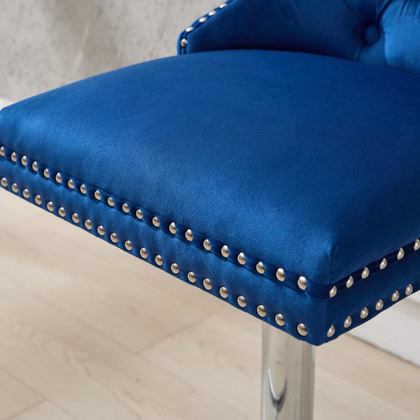 English Elm Thick Velvet Swivel Barstools Adjustable 25-33" Height with 17.7" Chrome Base, Tufted Diamond Pleat Elegance Blue W1143P335044