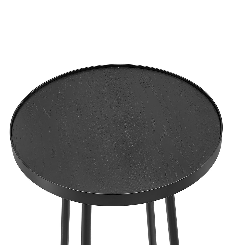 English Elm Ranlo Modern Round Accent Table with Oak Veneer Top, Black Geometric Metal Legs, Space-Saving Design B050P364435