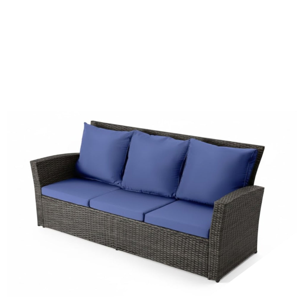 English Elm 67.7" Outdoor Wicker Three Seat Sofa High Back Pe Frame Patio Lounge Furniture Blue B082P455182