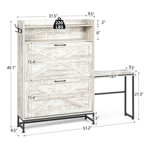 English Elm Shoe Organizer Cabinet with Anti-Tip Safety, Slim Entryway Storage Rack with Open Top Shelf for Keys and Decor White W2896P215176