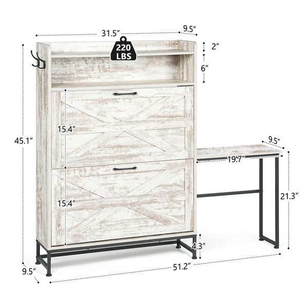 English Elm Shoe Organizer Cabinet with Anti-Tip Safety, Slim Entryway Storage Rack with Open Top Shelf for Keys and Decor White W2896P215176