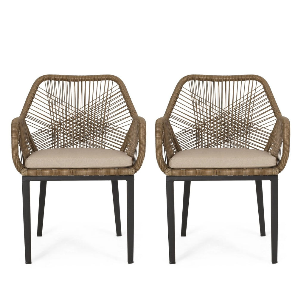 English Elm Outdoor Wicker Patio Chairs Set of 2 with Iron Frame for Deck or Garden Lounging N769P334783A