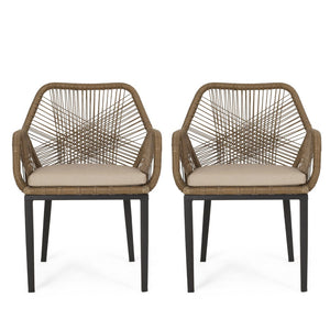 English Elm Outdoor Wicker Patio Chairs Set of 2 with Iron Frame for Deck or Garden Lounging N769P334783A