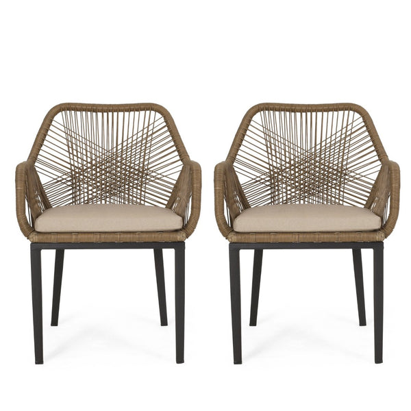English Elm Outdoor Wicker Patio Chairs Set of 2 with Iron Frame for Deck or Garden Lounging N769P334783A
