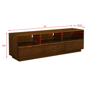 English Elm 63" Mid-Century Modern TV Stand for TVs up to 75" - Walnut Louver Media Console with Solid Wood Drawers, Outlet Holes, Spacious Storage and Durable P2 MDF Finish W1801P288509