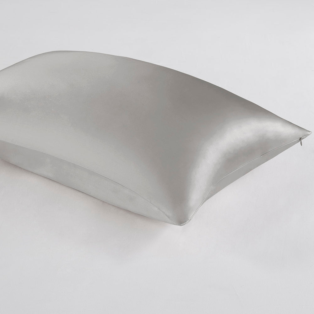 JLA Home Madison Park - 100% Mulberry silk pillowcase 25mm 6A OEKO-TEX satin finish with hidden zipper for skin & hair care Grey MP21-7273