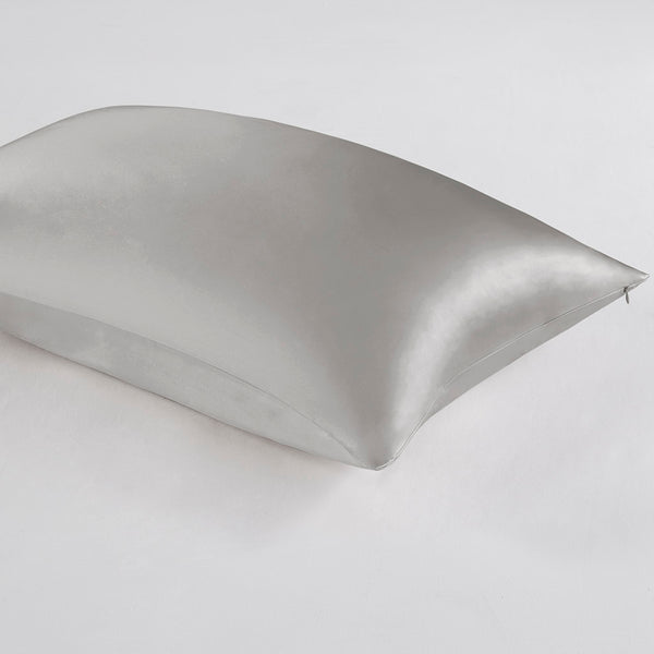 JLA Home Madison Park - 100% Mulberry silk pillowcase 25mm 6A OEKO-TEX satin finish with hidden zipper for skin & hair care Grey MP21-7273