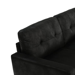 English Elm 65-inch Two Seat Sofa Breathable Foil Fabric Diamond Quilted Back Solid Wood Legs Black W5568P478823