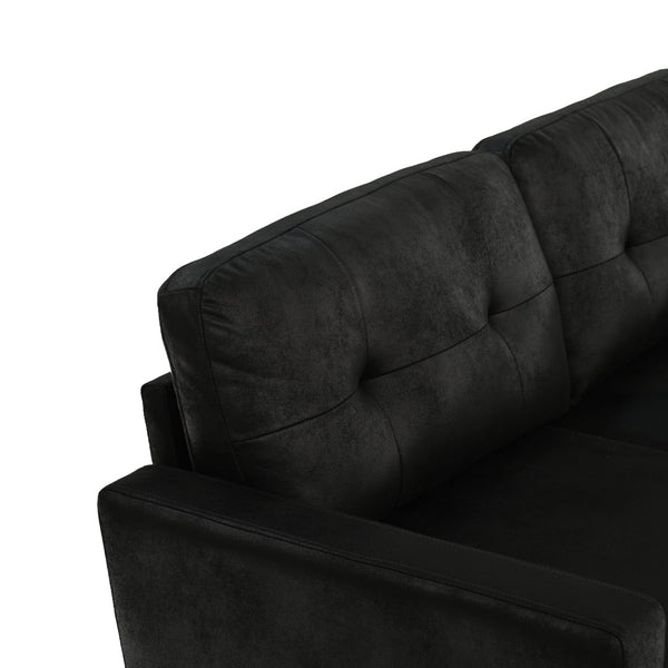 English Elm 65-inch Two Seat Sofa Breathable Foil Fabric Diamond Quilted Back Solid Wood Legs Black W5568P478823