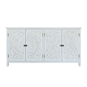 English Elm 60"White Antique White Rustic Sideboard Cabinet with 4 Doors & Drawer, Durable MDF Storage Buffet W2295P306910
