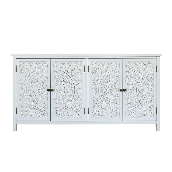 English Elm 60"White Antique White Rustic Sideboard Cabinet with 4 Doors & Drawer, Durable MDF Storage Buffet W2295P306910