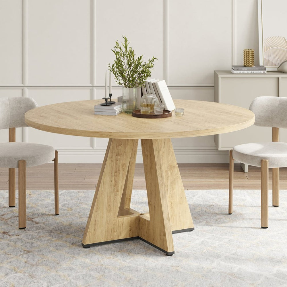 English Elm 47" Round Wood Dining Table Seats Six with Industrial Metal Base for Modern Homes Natural T3623P433914