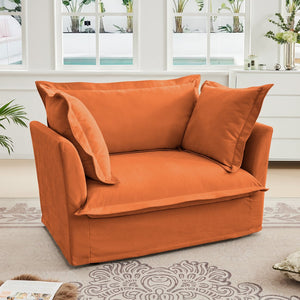 English Elm Slip-covered Plush Armchair with Deep Seat, High Back Cushions & Removable Chenille Cover, Cozy Orange W3041P281156