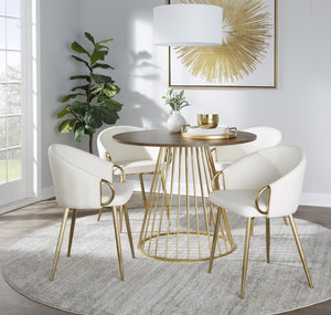 English Elm Canary Cosmo Glamorous Round Dining Table With Gold Metal Base And Walnut Wood Top For 4 Seats B202S01104