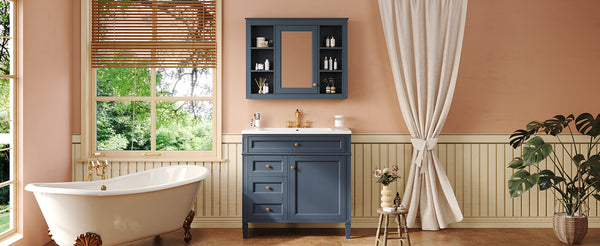 English Elm 36'' Modern Bathroom Vanity Set With Sink, Mirror & 6 Open Shelves - Stylish Storage Solution! N710S236006C