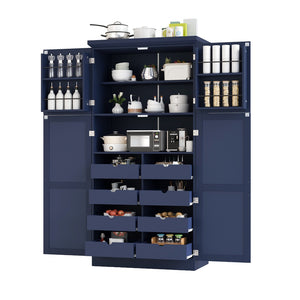 English Elm [assembly Included] Topmax Shaker Pantry Cabinet Tall Mdf Kitchen Storage with Pull-out Trays Blue SP000099AAC
